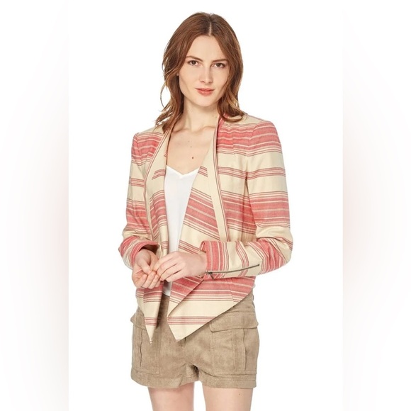BCBG BCBGMAXAZRIA Abbey Stripe Abbey Cropped Blazer Jacket Asymmetrical Drape XS - Picture 2 of 14